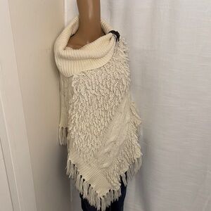 29” ptp Cozy Cream Knit Poncho Sweater would fit up to plus size